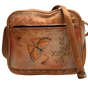 Anuschka Handpainted Leather Handbag Flowers + Butterflies